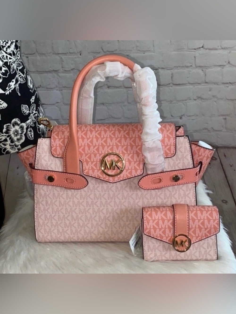 Michael Kors CARMEN MD Flap Satchel/CARMEN MD Flap Billfold Wallet 2pc Set